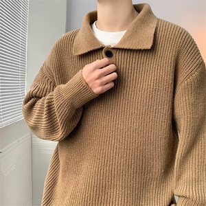 毛衣男春秋冬宽松vintage针织衫慵懒风潮polo线衣外套男W4417-P50图片