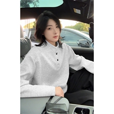 美式潮流百搭亨利领卫衣男秋冬季潮牌拼接宽松廓形休闲内搭打底衫，男装T恤，电商A001-1