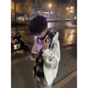秋季新款美式潮牌趣味刺绣连帽卫衣男小众设计高级感上衣图片