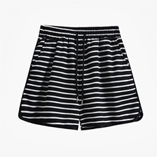 黑白条纹休闲短裤女2024夏季松紧腰抽绳韩版宽松百搭阔腿短裤，女装短裤/热裤，梦白服饰厂