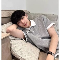 韩系穿搭假两件拼接灰色polo衫男女夏季潮牌小众设计感短袖T恤潮，男装T恤，星座506A
