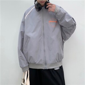 秋装印花反光条棒球服外套男女大码宽松夹克衫 JK66P65 绿图片
