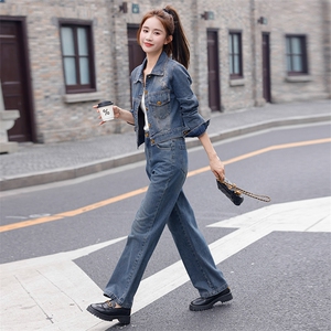 欧洲站牛仔套装女2024春秋新款爆款网红炸街休闲时尚阔腿裤两件套图片