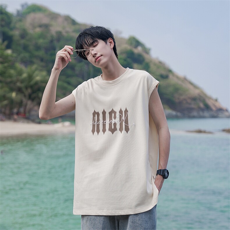 无袖背心美式坎肩短袖复古夏季ins宽松男装T恤B225-T9226-P35-X48,男装背心/马甲,电商B225