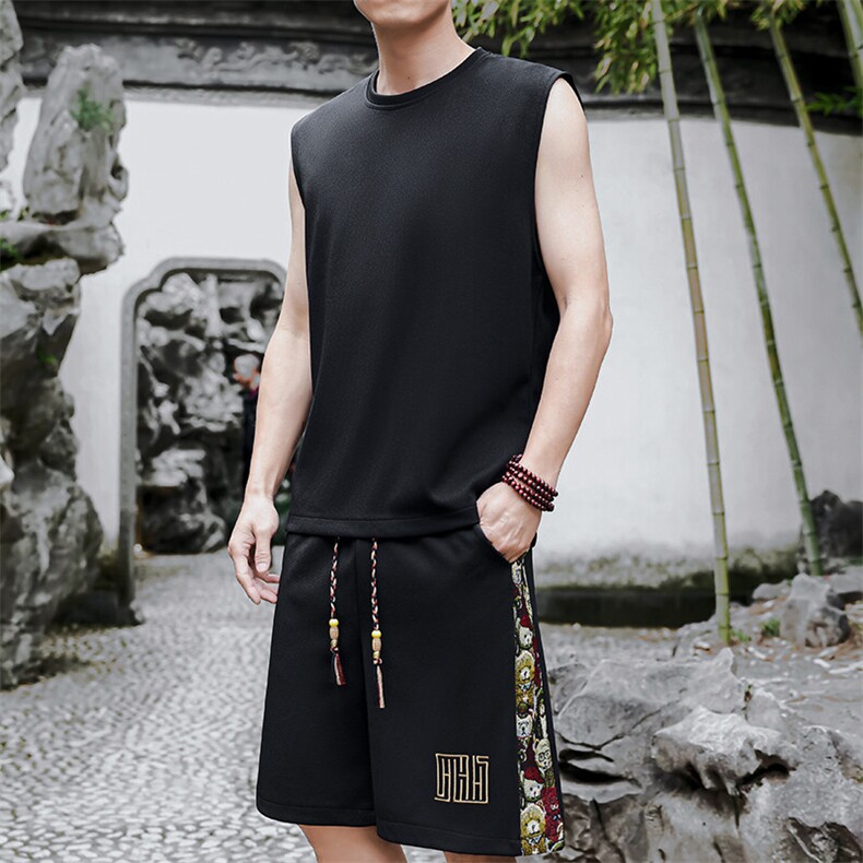 刺绣休闲运动套装男背心五分短裤两件套潮流夏季A266-TZ3307-P43,男装牛仔裤,电商A266