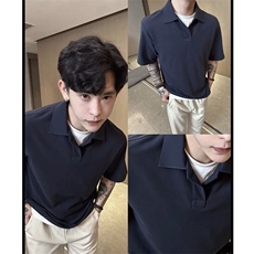 领口压胶珠地棉假两件POLO衫休闲高级翻领短袖T恤CS2625-P48，男装Polo衫，星座1213