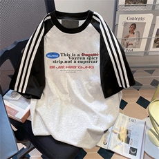 夏季美式高街重磅纯棉三条杠织带插肩撞色男女短袖T恤CZ71-特P25，男装T恤，电商A486
