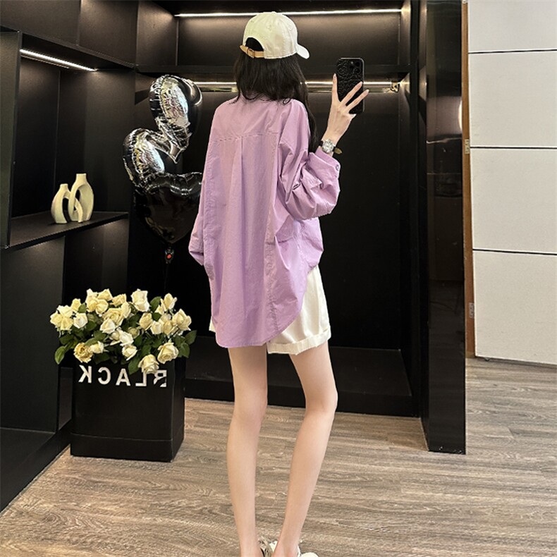 潮牌纯色单排扣春季新款女装炸街设计感小众宽松简约灯笼长袖上衣,女装衬衫,江南