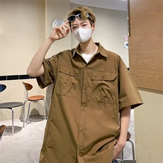 2023港风文艺衬衫男夏季宽松潮流五分袖衬衣复古百搭，男装衬衫，星座716-3