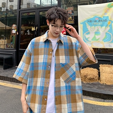 短袖衬衫男夏季新款磨毛格子衬衣DX003-特批26无差价，男装衬衫，星座214-3