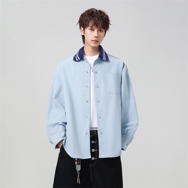 高品质鱼骨纹2026新款百搭翻领长袖衬衫 A436-26018-P5589图片