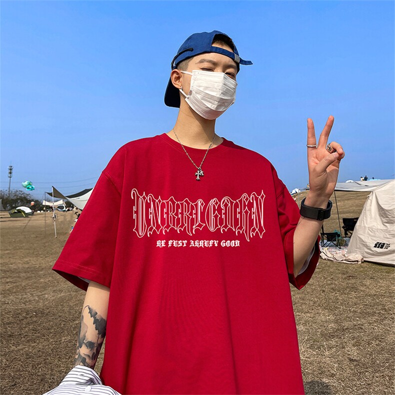 抖音得物二开现货供应220克夏装重磅美式高街宽松短袖t恤MT60,男装T恤,电商A486-1