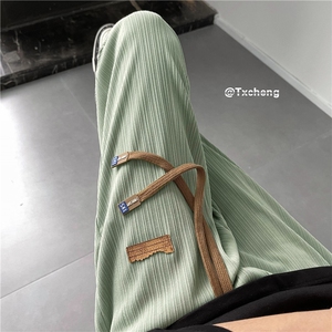 港风夏季新款潮流冰丝竖纹长裤ins宽松休闲裤B315-K23301-p45控58图片