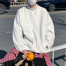 2026春秋立体裁剪螺纹刺绣拉链套头华棉卫衣W56685/特P40白灰，男装卫衣，电商A094