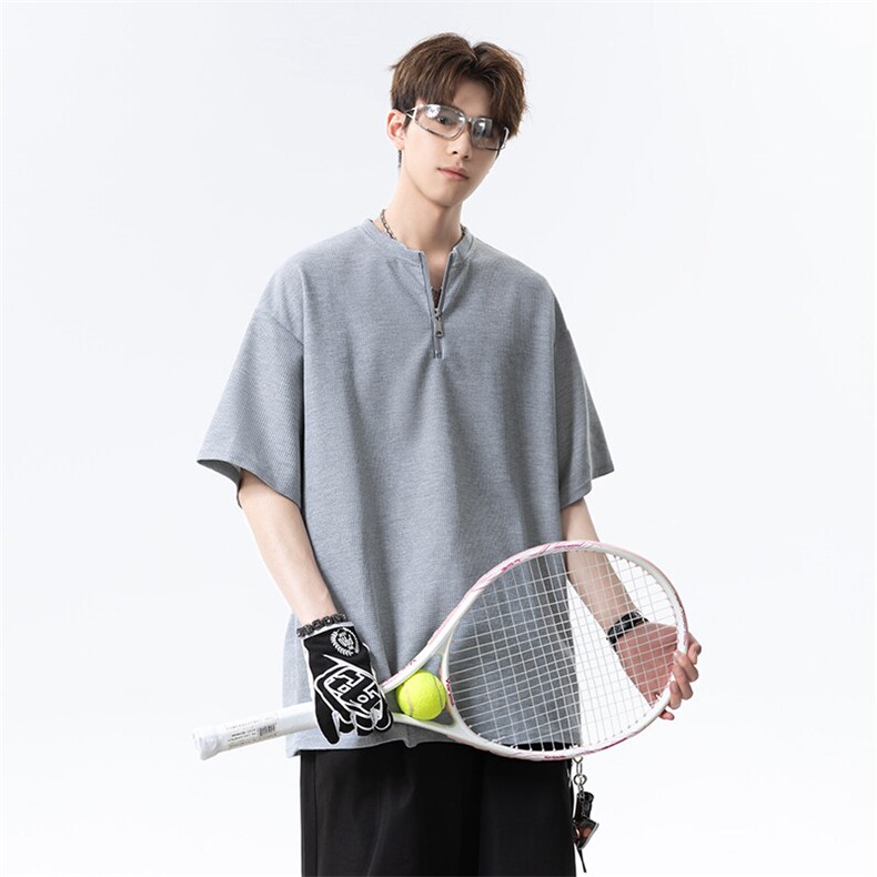 2026夏季新款领口拉链设计短袖男宽松运动T恤25XT77238特批20，女装T恤，电商A042