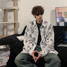 2024年新款秋季复古长袖花衬衫男潮牌痞帅高级感D328-C2405-P55，男装衬衫，电商D328