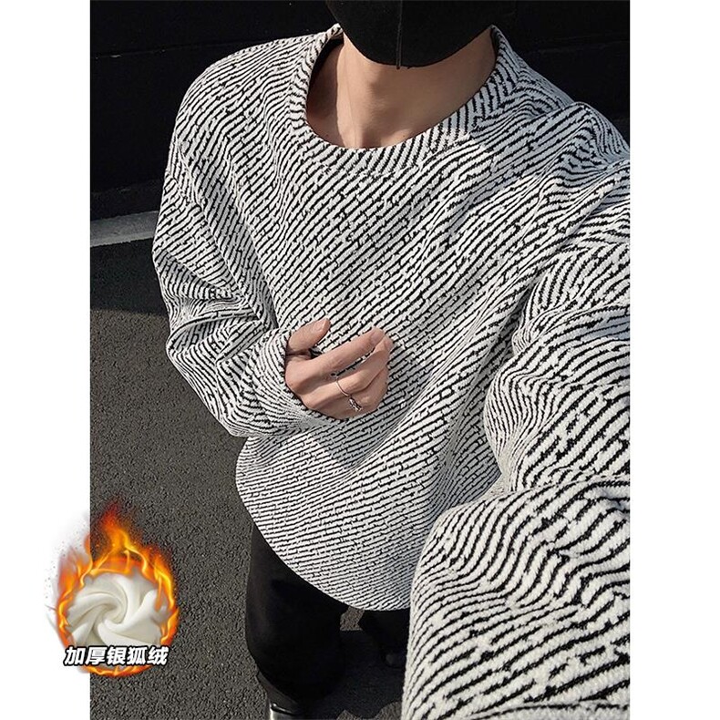 520g高克重雪尼尔斜纹加绒银狐绒长袖卫衣男W5064J加绒-特P40控78，男装卫衣，电商A001
