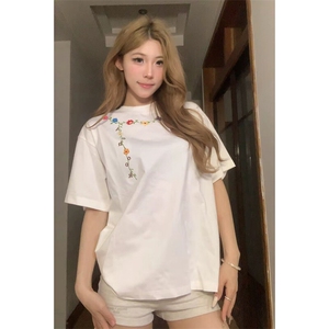 万针全刺绣工艺抖音得物高品质260克重磅纯棉双纱美式高街短袖T恤图片