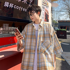 短袖衬衫男夏季新款格子磨毛衬衣DX002-特批26无差价，男装衬衫，星座214-3
