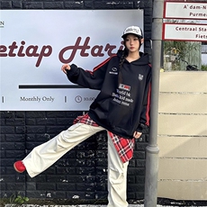 徽章织带连帽卫衣男女秋冬潮牌刺绣宽松运动情侣帽衫外套WY801，女装短外套，星座516A
