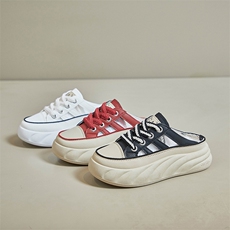 ins半托小白鞋女2024夏季新款学生跑步板鞋厚底增高休闲透气拖鞋，女鞋拖鞋，星座1407-3