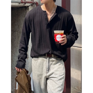 (网图慎用）条纹老钱风肌理感亨利领大码T恤男T24511-特P35控68图片
