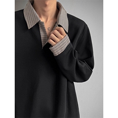 白色cleanfit千鸟格重磅长袖T恤男美式内搭打底衫翻领Polo衫卫衣，男装Polo衫，四季星座505