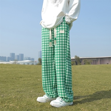 复古编织格子直筒休闲裤潮牌宽松设计感百搭运动长裤K0688-P40，男装休闲裤，星座308B-1