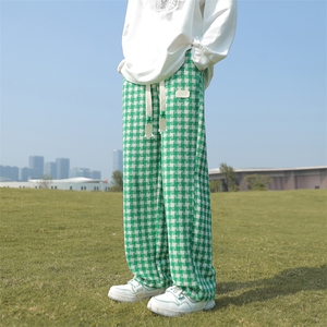 复古编织格子直筒休闲裤潮牌宽松设计感百搭运动长裤K0688-P40图片