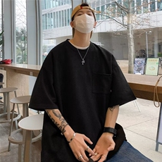 C306P29时尚潮牌潮五分袖港风口袋ins新款纯色青春流行男圆领夏，男装T恤，星座512-6