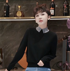 2025年秋季时尚百搭通勤简约休闲拼色领半高，女装羊毛衫，晨旭羊绒