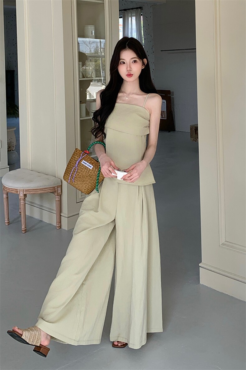 设计感女2025夏季新款盐系少女感休闲减龄吊带阔腿裤时尚潮流,女装背心吊带,2C285