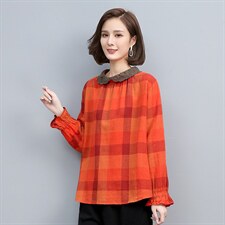 2021春季新款时尚拼接花边领后开衬衫，女装衬衫，叶笙衣