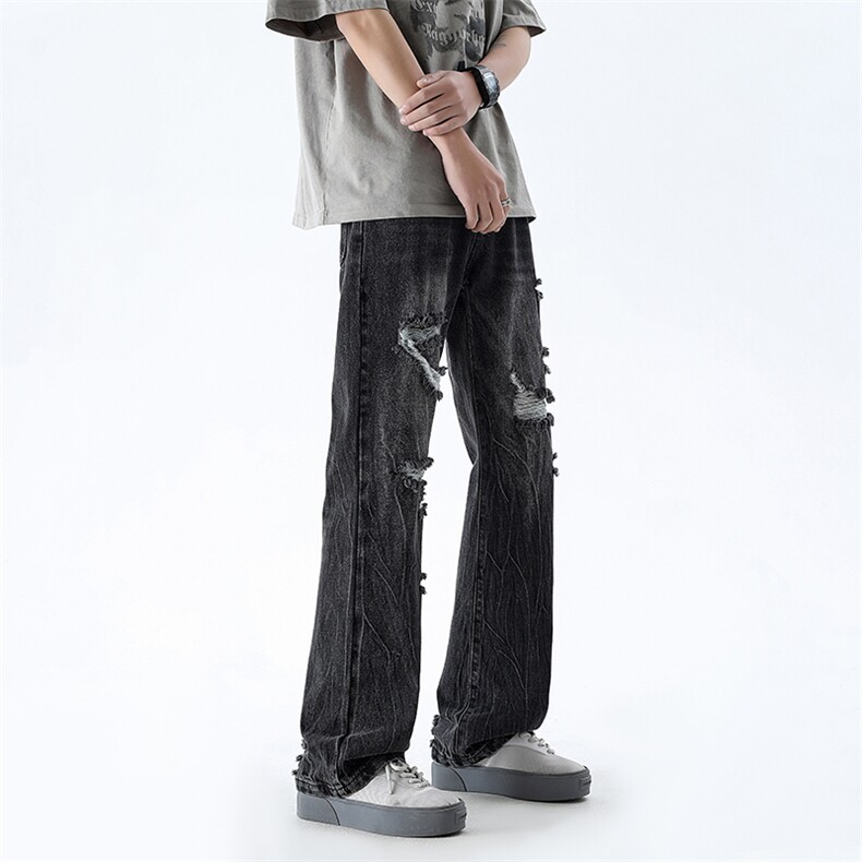 B221美式ins高街暗黑小众夏季重工艺破洞牛仔裤LK24178-P65控88,男装牛仔裤,电商B221