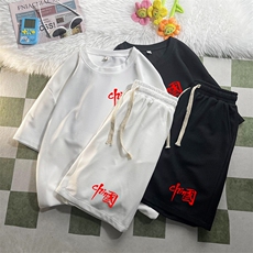 HZ75276-P44华夫格套装男大码休闲运动套装两件套，男装休闲套装，电商A040