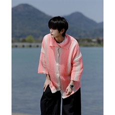 8XL-M特大码美式撞色新中式短袖衬衫男翻领休闲针织开衫DX312P35，男装T恤，电商D206-1