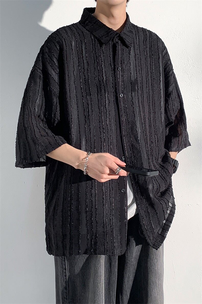 竖条纹短袖半袖衬衫男薄款凉感冰丝舒适大码上衣A071-C65-P38,男装T恤,电商A071