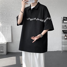 8XL-M新中式刺绣图腾短袖polo衫大码翻领T恤半袖保罗衫DX1212/P45，男装T恤，电商B238