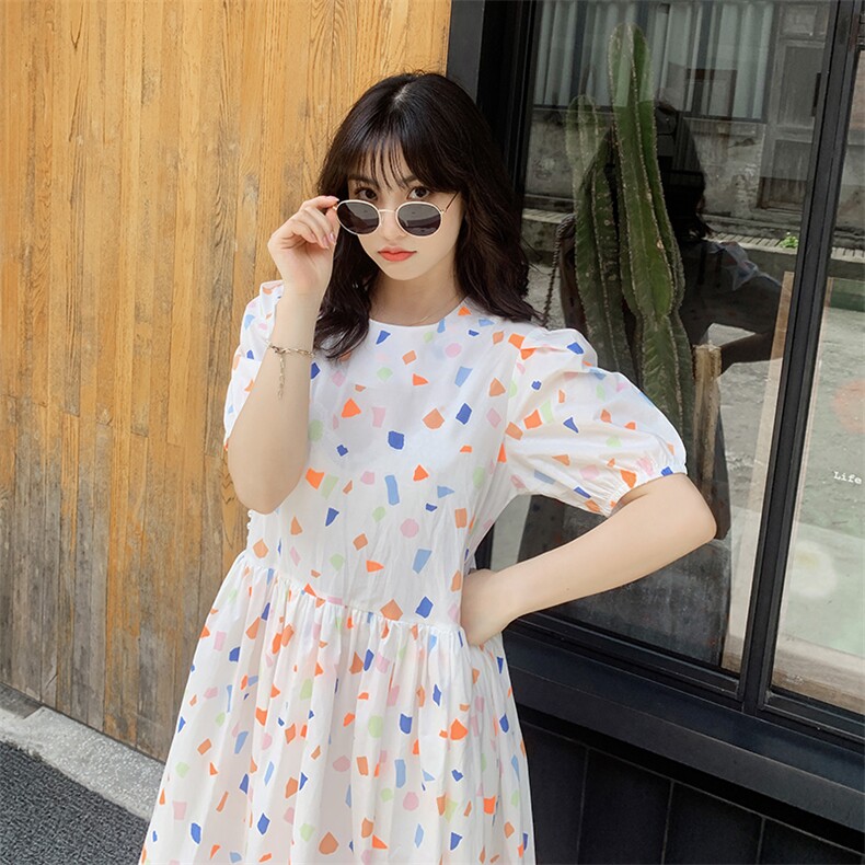 【现货】2021夏装新款俏皮可爱几何撞色连衣裙166-1019P80,女装连衣裙,茜茜公主