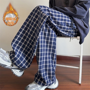 冬季休闲大码格子裤男保暖银狐绒痞帅阔腿裤K5628J加绒-特P38控68图片
