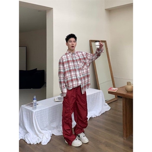 美式复古格子长袖衬衫青少年高级感春季新款2025痞帅衬衣外套潮图片