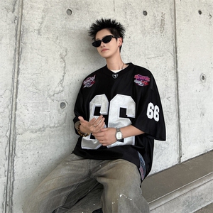 夏季新款嘻哈球衣短袖男女美式西海岸hiphop宽松百搭T恤ST622-P38图片