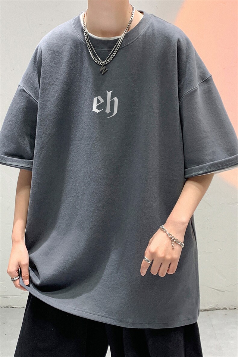 200g高克重夏季新款短袖T恤字母印花简约五分袖T6002P25控38,男装T恤,电商A268A