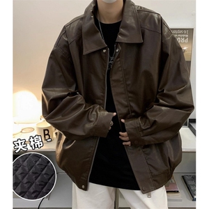 【001】机车pu皮衣外套男女夹棉加厚翻领夹克上衣A079-M8025-P63,蒙古丝绒裙搭配外套图片