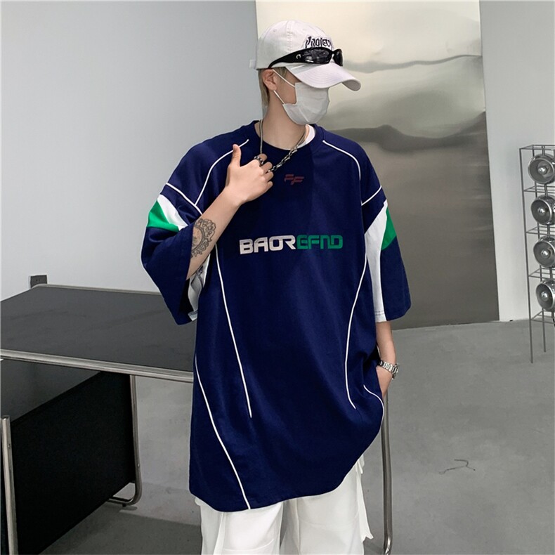 C402-P40美式潮牌宽松百搭短袖夏季新款撞色运动球服T恤男现货,男装T恤,星座512-6