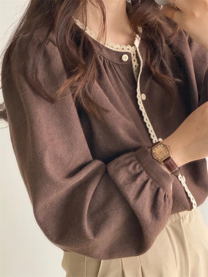 圆领拼蕾丝花边小衫，其它，土布鱼