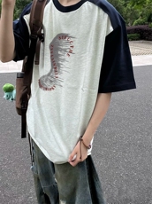 抖音得物高品质二开240克宽松纯棉美式潮牌插肩袖拼接短袖T恤，男装T恤，电商A486