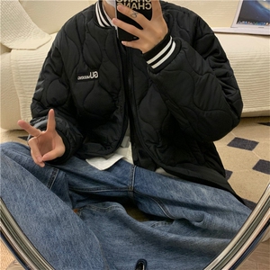 情侣潮休闲菱形格贴标纯色宽松棉衣/MF33 P115 控138图片