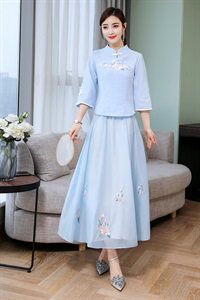 采耳师工作服新中式中国风唐装旗袍套装裤年轻茶馆茶艺师服装定制图片