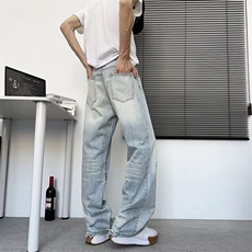 水洗浅色牛仔裤男美式潮牌宽松阔腿弯刀牛仔裤1001-1-FN728-P55，男装牛仔裤，星座1001-1
